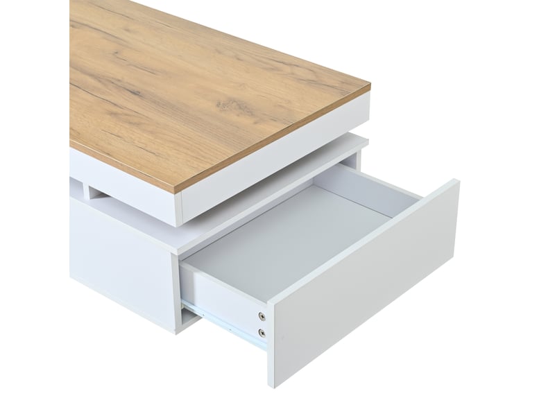  Table basse avec 2 tiroirs et éclairage led pour salon 100×50×35 cm en panneaux de particules blanc bois  - Conforama D