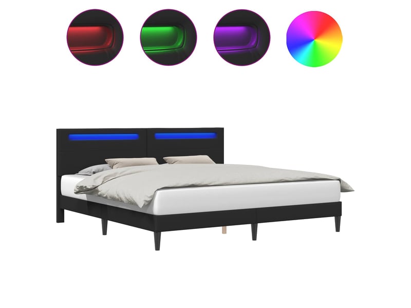  Lit double- lit adulte -  cadre de lit avec bandes led noir 180 x 200 cm simili cuir  - Conforama A