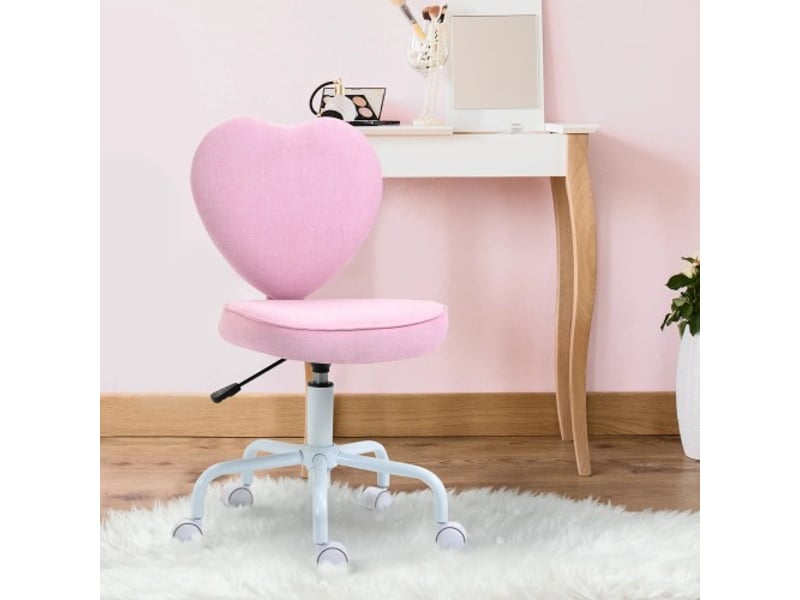  Chaise de bureau pivotante style dirigeant, dossier cœur, tissu lin rose, 40 x 50 x 79-89 cm  - Conforama B