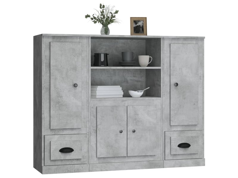  Buffets 3 pcs - bahut - meuble de rangement gris béton bois d'ingénierie  - Conforama D