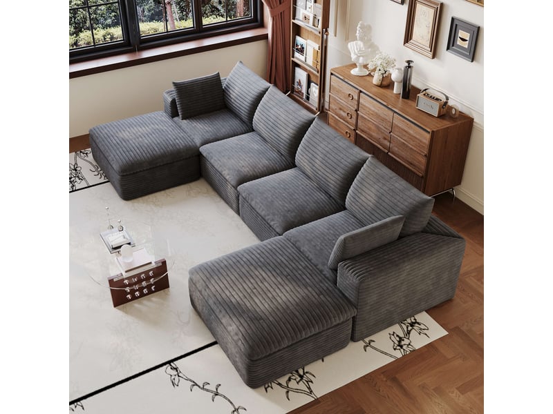 Canapé modulable cloud en velours côtelé gris foncé, tout mousse, compressé, sans montage, 340 x 160 x 60 cm IKSETERA TRADING LTD - Conforama D