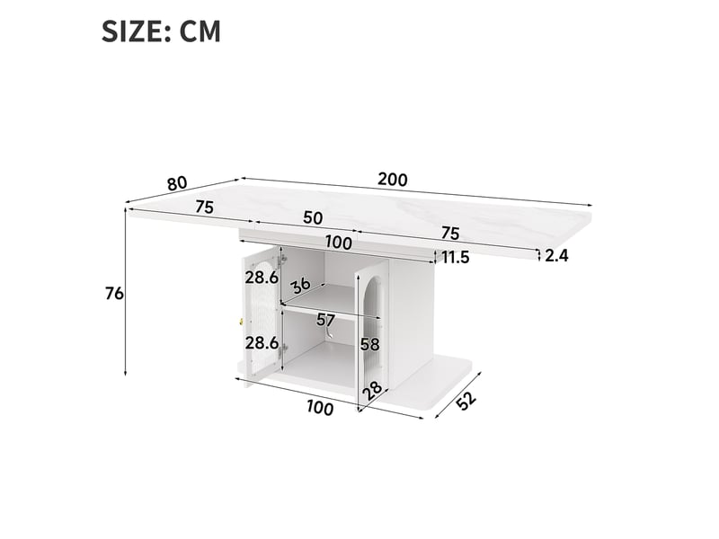  Table à manger extensible 150 à 200 cm, rangement led, blanche effet marbre  - Conforama C