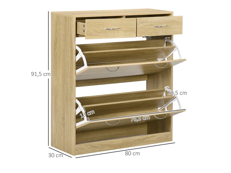  Meuble à chaussures étroit avec 2 tiroirs abattants pour 12 paires de chaussures, 80 x 30 x 91,5 cm, chêne  - Conforama D