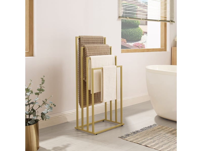  Porte-serviettes sur pied oskar à 4 niveaux en acier or mat  - Conforama B