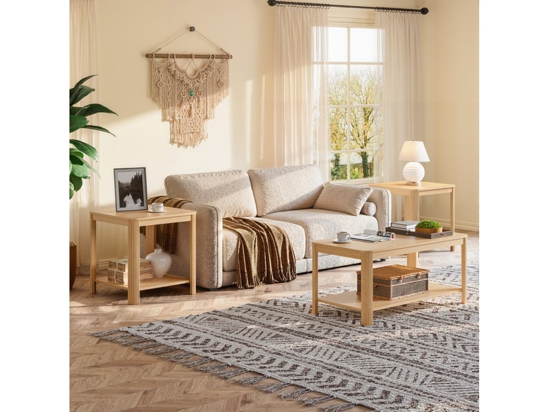  Table basse 100x51x45 cm avec deux niveaux en panneau de particules couleur naturel, design simple  - Conforama D