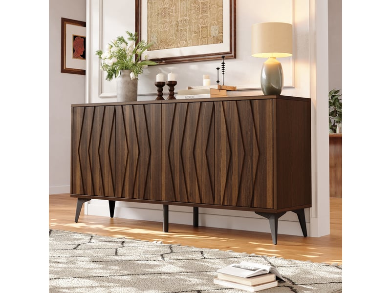  Buffet 4 portes avec étagères réglables, style campagne, bar à café, rangement pour salon salle à manger et entrée, couleur noyer vintage, 140×35×70cm  - Conforama D