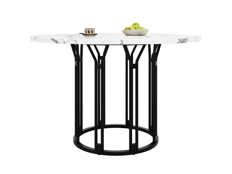  Table de salle à manger ronde,100x100x74 cm,mdf,noir effet marbre  - Conforama A