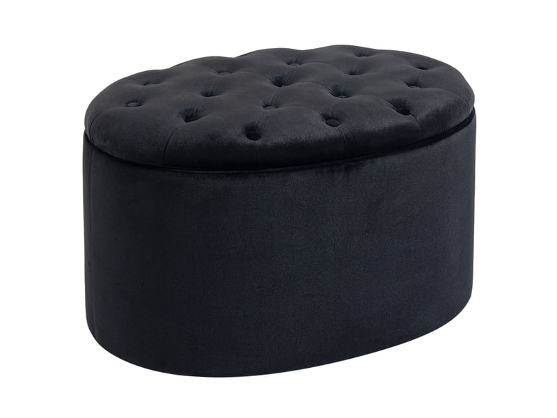  Pouf de rangement ovale 71 x 52 x 42 cm noir en polyester, avec couvercle amovible et capitonnage  - Conforama A