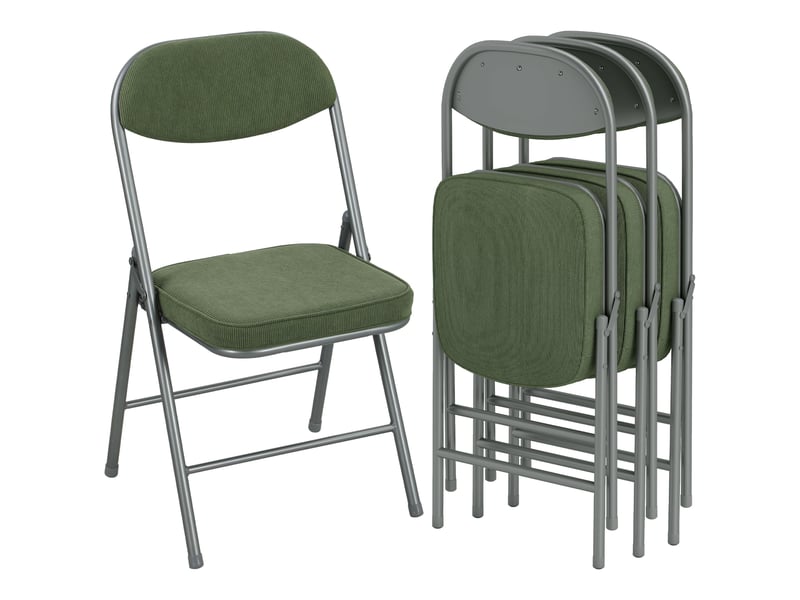  Lot de 4 chaises pliantes vertes rembourrées avec dossier en corde et cadre en métal  - Conforama E