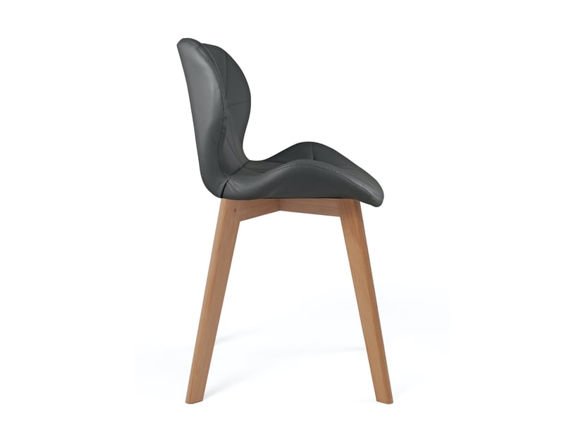  Lot de 2 chaises scandinaves fati en simili cuir matelassé gris foncé avec pieds bois  - Conforama D