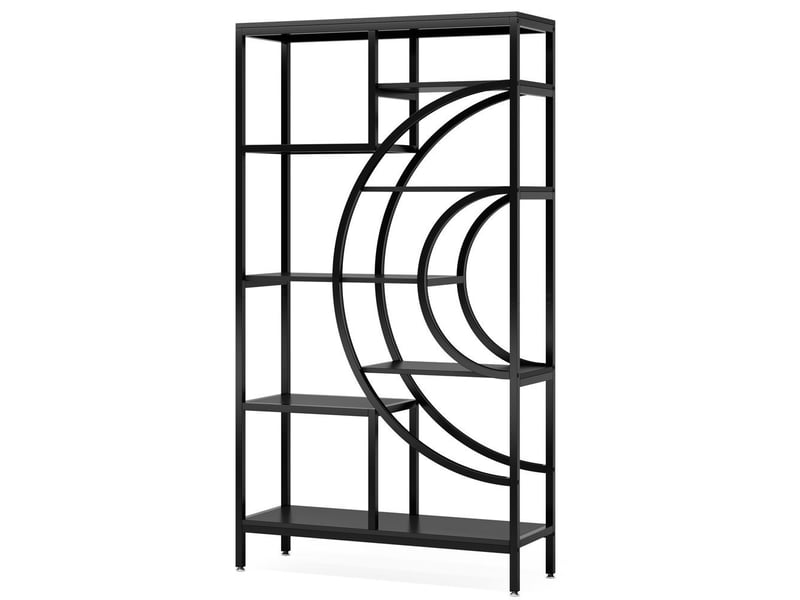 Bibliothèque géométrique grise de 179 cm, style industriel, 8 étagères ouvertes avec cadre métallique, pour salon - Conforama D