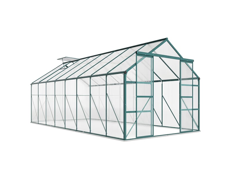  Serre de jardin en polycarbonate, métal et aluminium, anti-uv et coupe-vent, 244 x 500 x 216 cm, verte  - Conforama A