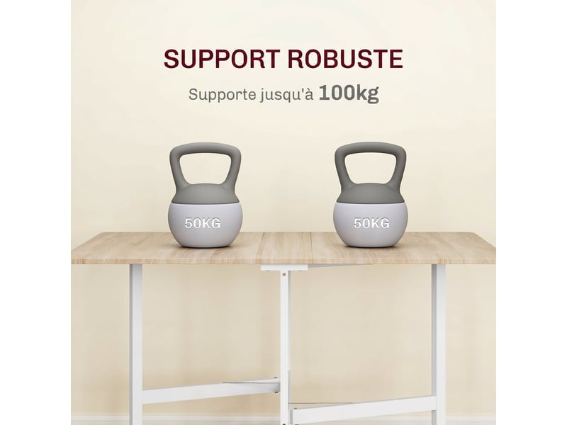  Table à manger pliante sur roulettes pour 4-6 personnes 120 cm, roues avec freins, 2 abattants, style industriel, chêne  - Conforama R