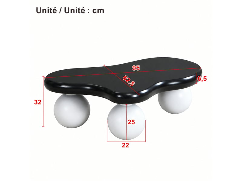  Table basse en forme de nuage noire et blanche avec éclairage led 16 couleurs, 95 x 62,5 x 32 cm  - Conforama C