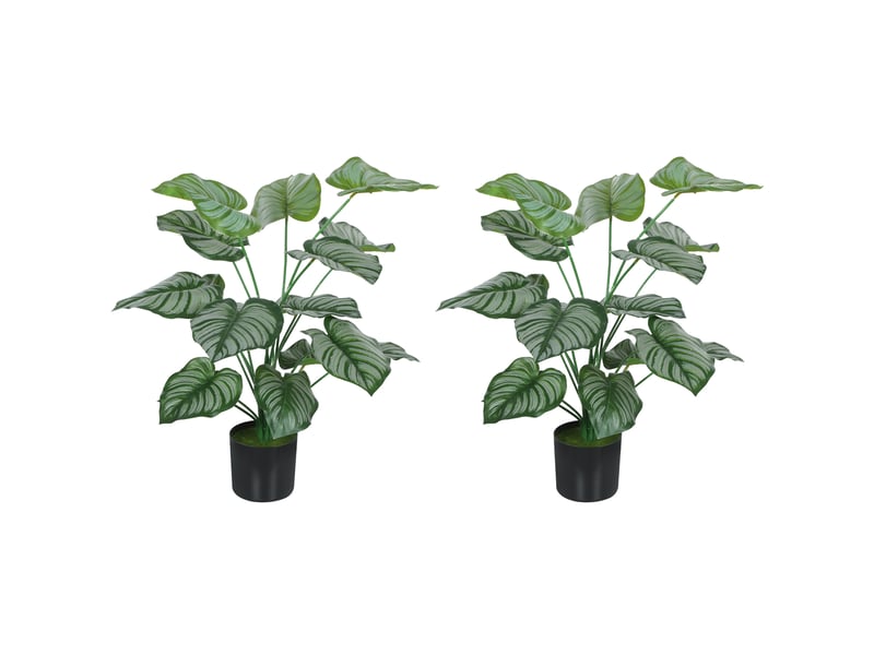  Lot de 2 plantes artificielles intérieures 65 cm, arbre artificiel avec pot en plastique et flocage, vert  - Conforama B