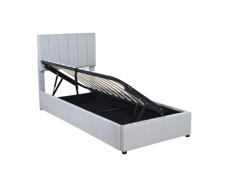  Lit coffre enfant  90x200 cm - rangement hydraulique gris  - lit enfant - tissu lin, sommier inclus, tête de lit réglable  - Conforama A