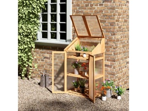 Mini serre de jardin en bois 70 x 50 x 120 cm – marron – 3 étagères, double porte et fenêtres ouvrantes