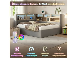 Lit coffre 140x190 cm <strong></strong> <strong></strong> coloris gris