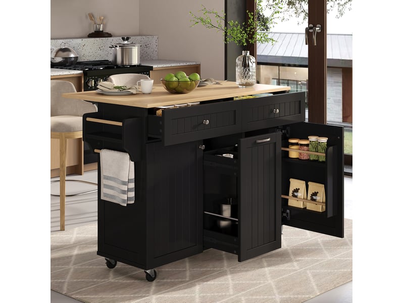 Îlot de cuisine 140x40x92 cm plateau extensible mdf noir et naturel  - Conforama B