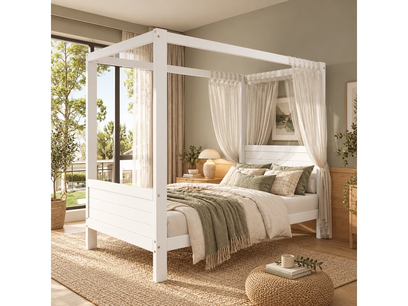  Lit enfant 90x200 cm, lit simple, espace inférieur modulable, cadre haut personnalisable, tête de lit haute, bois massif et mdf blanc CozyNest - Conforama D