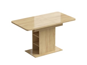Table à manger extensible rectangle pour 4 à 6 personnes, table de cuisine 110-130 cm, bois naturel, 6 étagères ouvertes