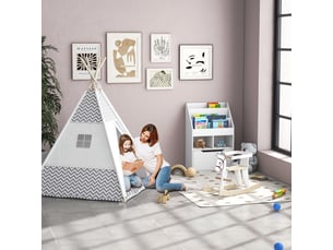Tente teepee indien tente de jeu pour enfant style graphique - dim. 1,2l x 1,2i x 1,55h m - porte refermable fenêtre tapis coussin sac transport inclus - à l'intérieur à l'extérieur gris blanc