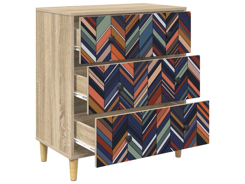  Commode chambre, meuble de rangement ommen imprimé géométrique 66 x 36,5 x 75 cm sonoma  - Conforama D