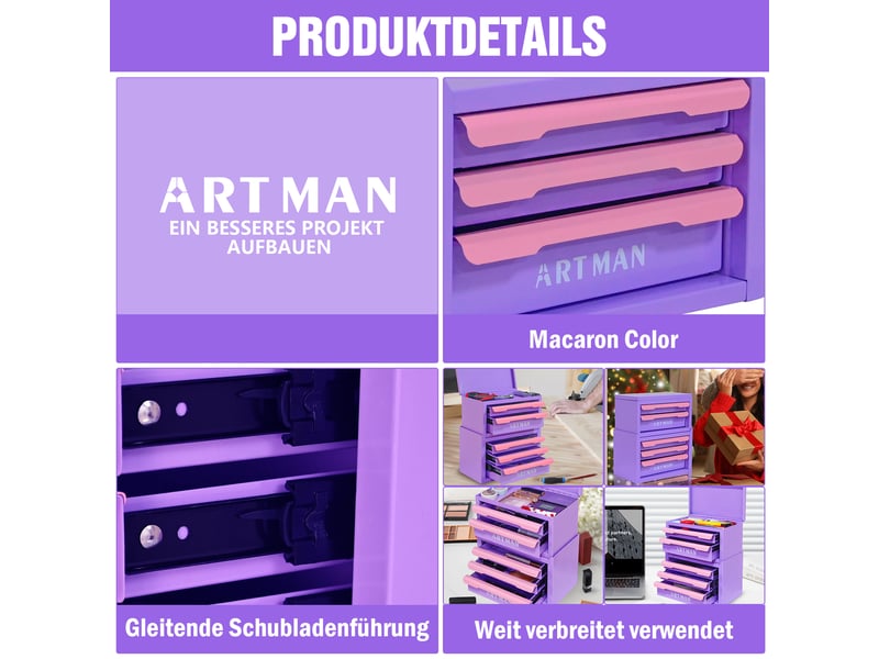  Organisateur de maquillage en acier 5 tiroirs rose et violet 28.5 x 15.8 x 32 cm W3655P451440 - Conforama D
