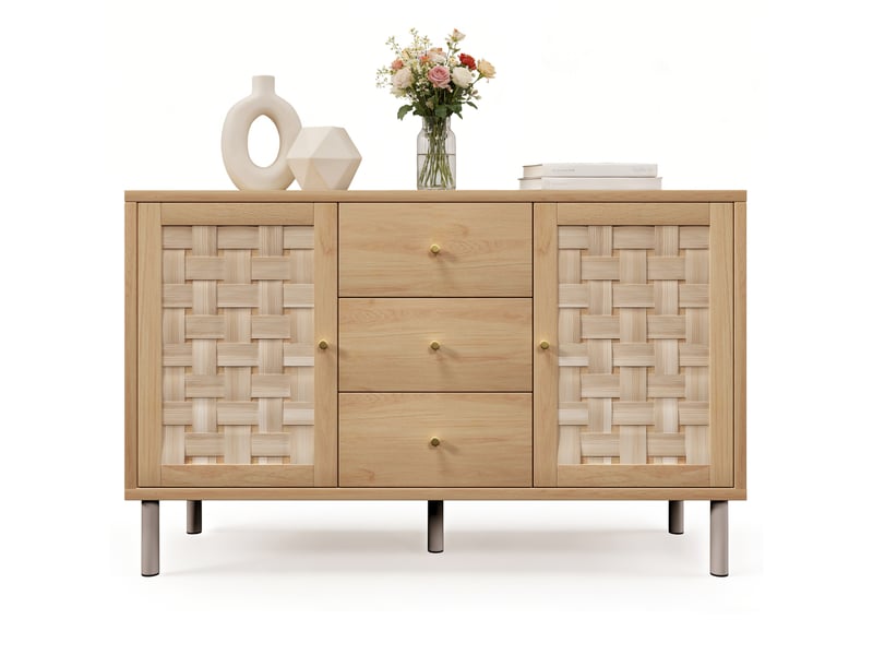  Buffet style campagne couleur chêne, commode de rangement 120x40x75 cm (sans matelas).  - Conforama A