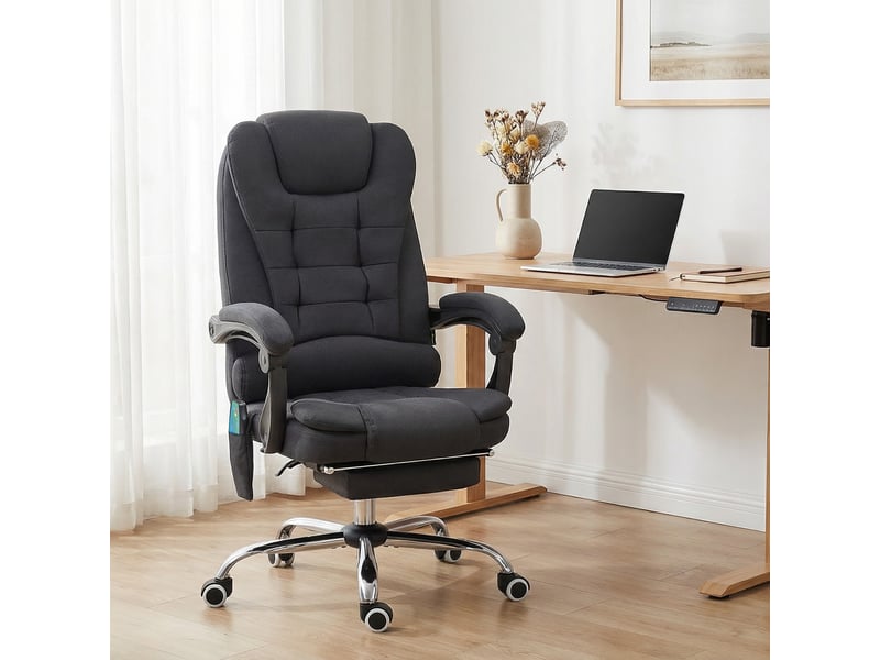  Fauteuil de bureau massant et chauffant, chaise de bureau, lin (100% polyester), 65x70x119cm, noir  - Conforama D