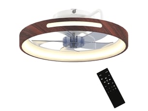 Ventilateur de plafond avec éclairage led, moteur cc 40 w, réversible, télécommande, 6 vitesses, 3 couleurs, minuterie, teck