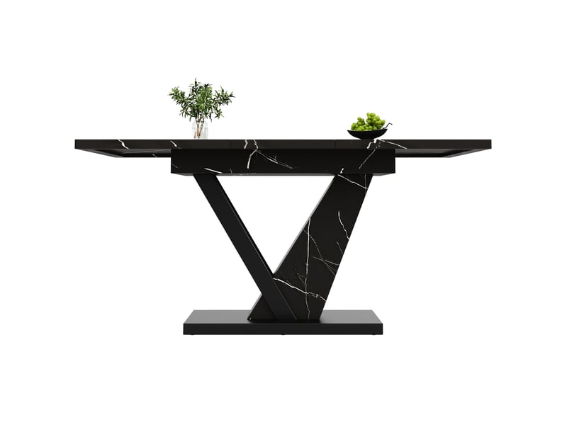  Table à manger extensible - table extensible rectangulaire pour 4 à 6 personnes avec plateau marbre noir - mdf et métal - noir - 120-160×75×75,5 cm  - Conforama A
