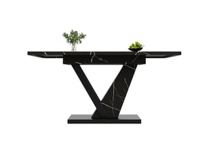 Table à manger extensible - table extensible rectangulaire pour 4 à 6 personnes avec plateau marbre noir - mdf et métal - noir - 120-160×75×75,5 cm