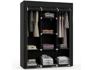Armoire en tissu, gain de place, 8 étagères, 125 x 43 x 162,5 cm, noire