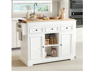 Îlot central de cuisine 112-188 x 45 x 92 cm – blanc et naturel – plan de travail extensible et rangement