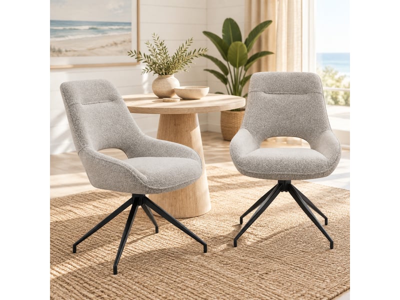  Chaises de salle à manger lot de 2 pivotantes 360° avec accoudoirs  - tissu structuré beige gris  - Conforama C
