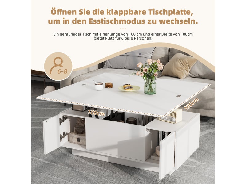  Table basse relevable 100 x 50 cm en panneau de particules blanc  - Conforama C
