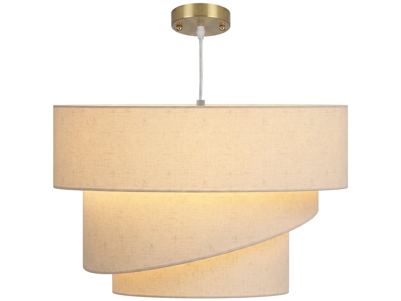  Suspension luminaire à 3 abat-jour effet lin, ampoule non incluse e14 40 w, câble réglable, rosace dorée, beige  - Conforama B