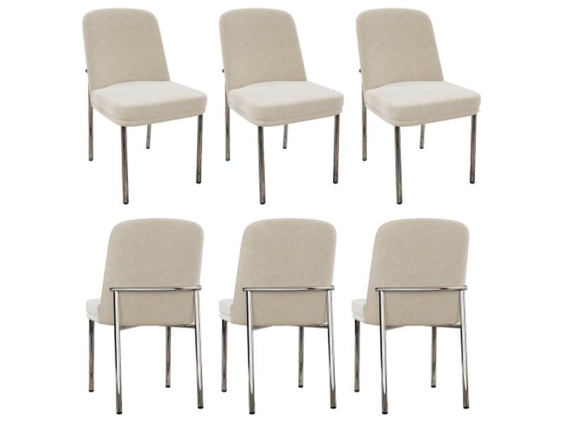  Lot de 6 chaises de salle à manger, chaises beiges avec assises rembourrées et pieds en métal argenté, en velours  - Conforama A
