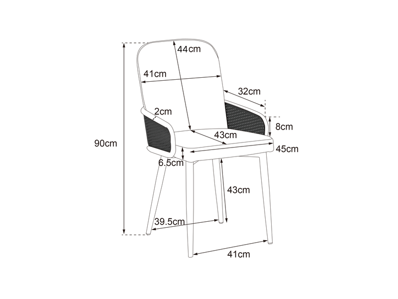  Lot de 4 chaises de salle à manger en velours gris, design en résine tressée et pieds métal effet bois  - Conforama C