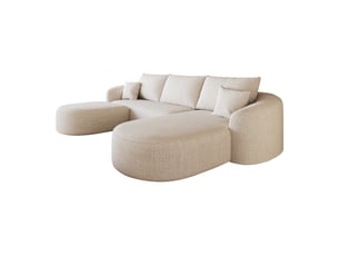 Canapé d'angle panoramique fixe <strong></strong> <strong>Qualité haut de gamme</strong> 5 places Tissu beige