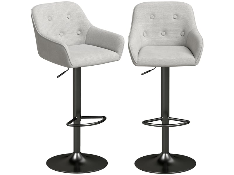  Tabourets de bar lot de 2, chaises de bar en chenille, hauteur réglable, pivotant 360°, dossier et repose-pieds, gris  - Conforama B