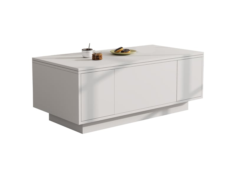  Table basse relevable avec 2 plateaux et 2 portes pour salon 100×50×43 cm en panneaux de particules blanche  - Conforama A