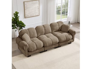 Canapé 3 places style nuage 260x86x90 cm, coutures matelassées, 2 coussins déco inclus, tissu en chenille, marron