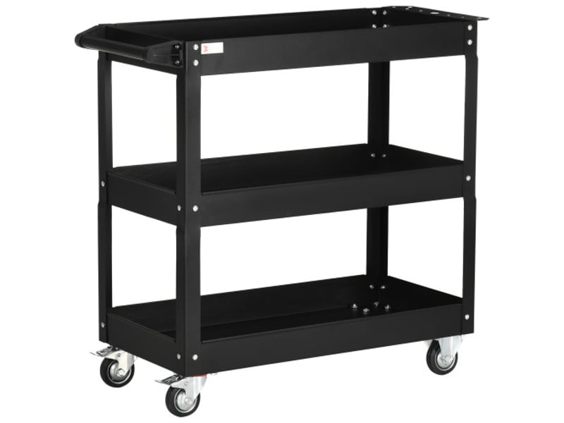 Servante d’atelier mobile en acier 83 × 35,3 × 76 cm, 3 étagères, roulettes et poignée, charge max. 150 kg - Conforama A
