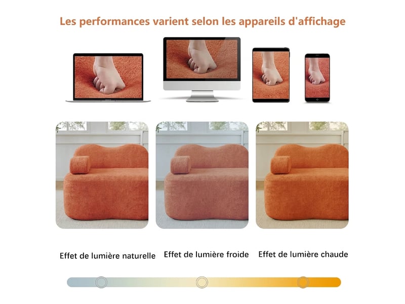  Canapé modulable 3 places en velours orange avec pouf - assise extra profonde - mousse haute densité 32d  - Conforama E