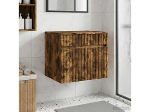 Cabinet salle de bain mural, meuble de rangement chêne fumé 59x44.5x50 cm