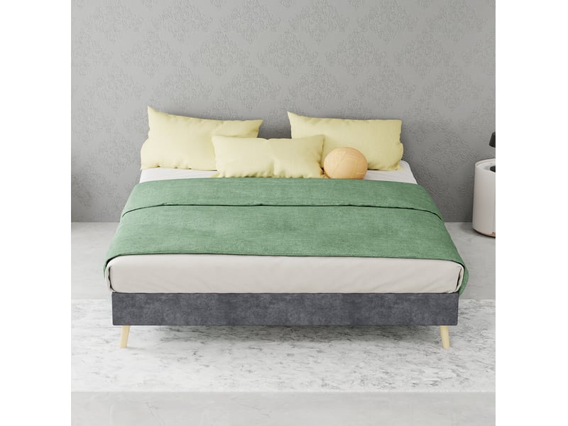  Cadre de lit 140x200 cm gris en tissu avec sommier à lattes  - Conforama D
