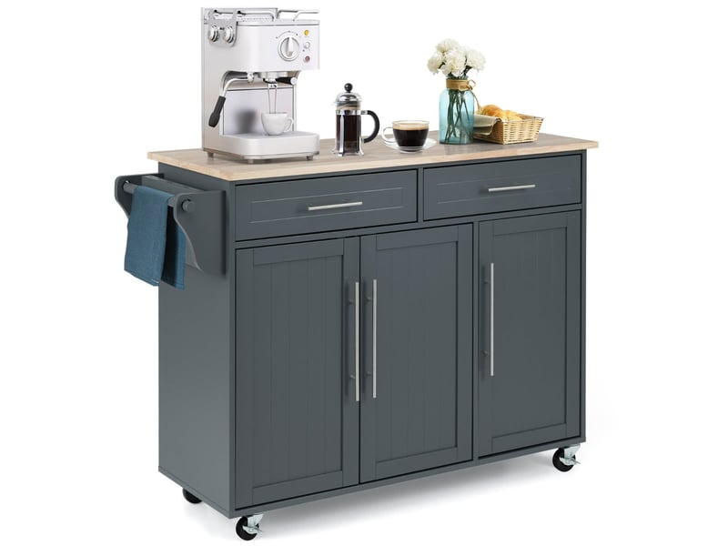  Îlot de cuisine sur roulettes 121 x 46 x 93 cm grand espace de rangement pratique moderne en mdf gris 20_0017939  - Conforama A