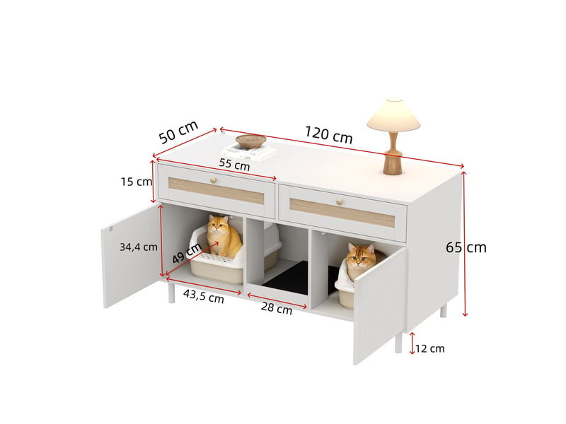  Meuble cache-litière avec rangement, maison de toilette discrète, blanc, 120 x 50 x 65 cm, mdf Fay Lum - Conforama C
